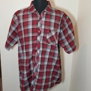 Swiss Cross Mens 3XL Short Sleeve Button Up Shirt Red Plaid Western Retro Rodeo